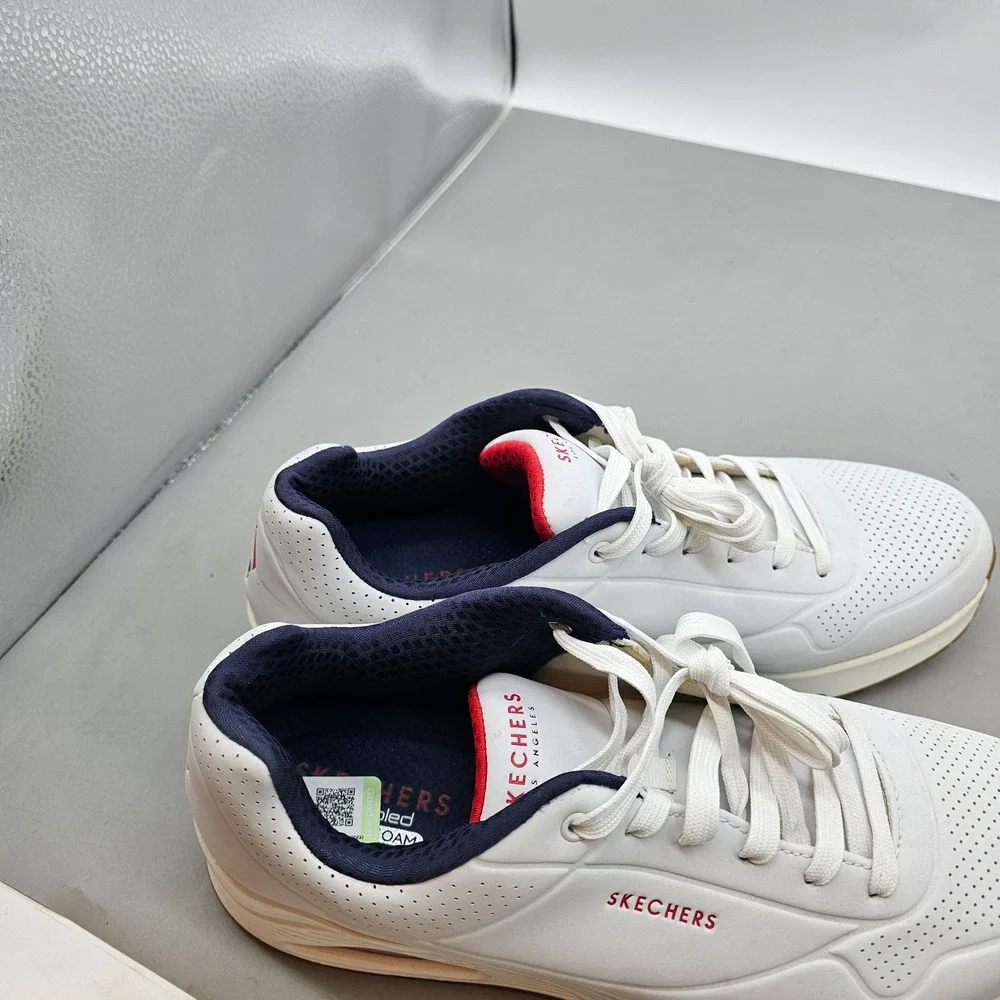 Skechers Street Uno Stand On Air Mens White Navy Red Sneakers 52458 WNVR Size 12